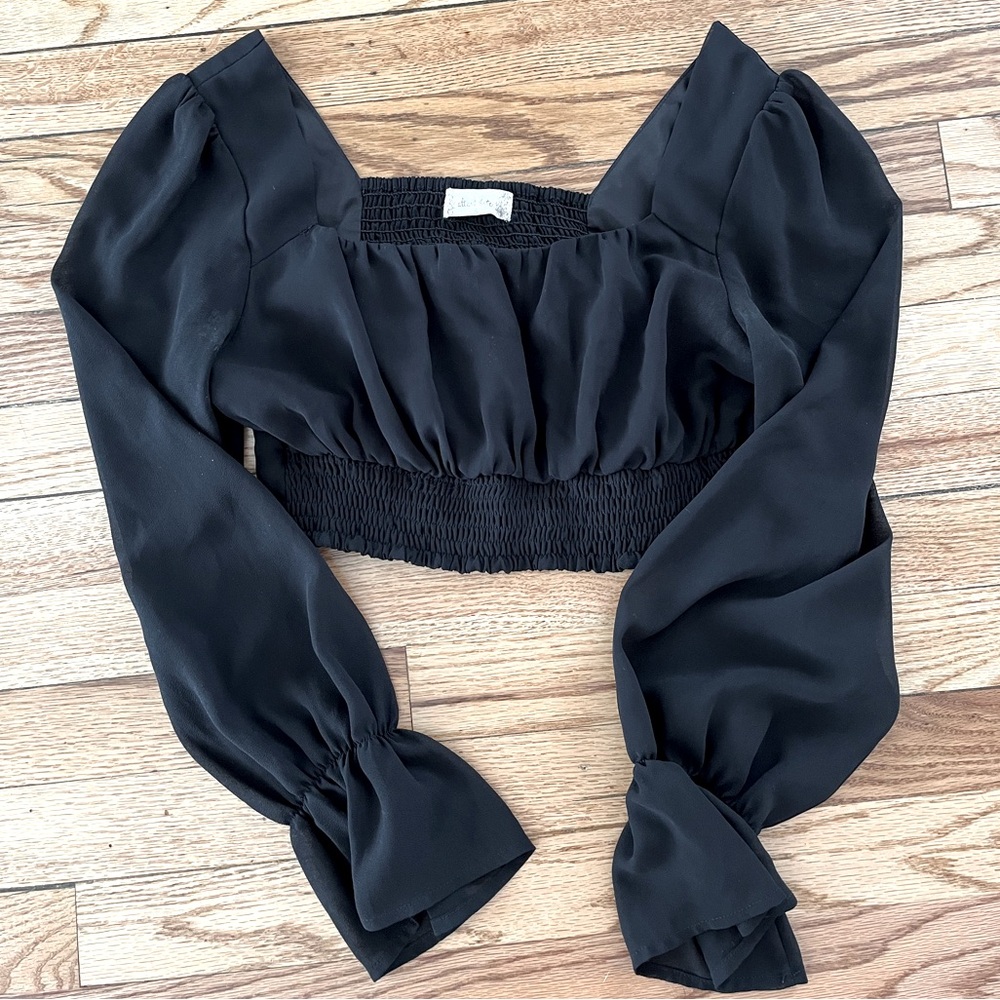 Black Long Sleeve Crop Top Blouse by Altar’d State